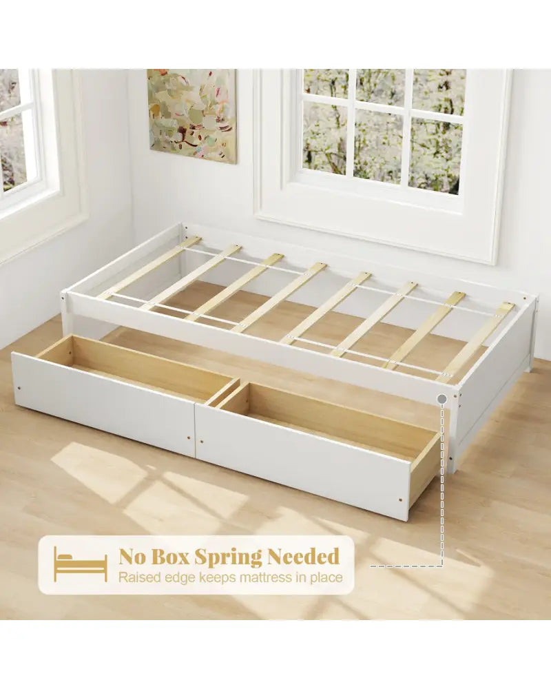 Twin Size Captain Bed with 2 Drawers and Slats Support-White - White - Simple Bed Frame