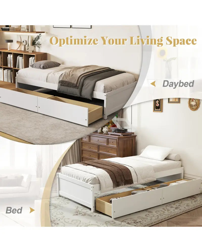 Twin Size Captain Bed with 2 Drawers and Slats Support-White - White - Simple Bed Frame