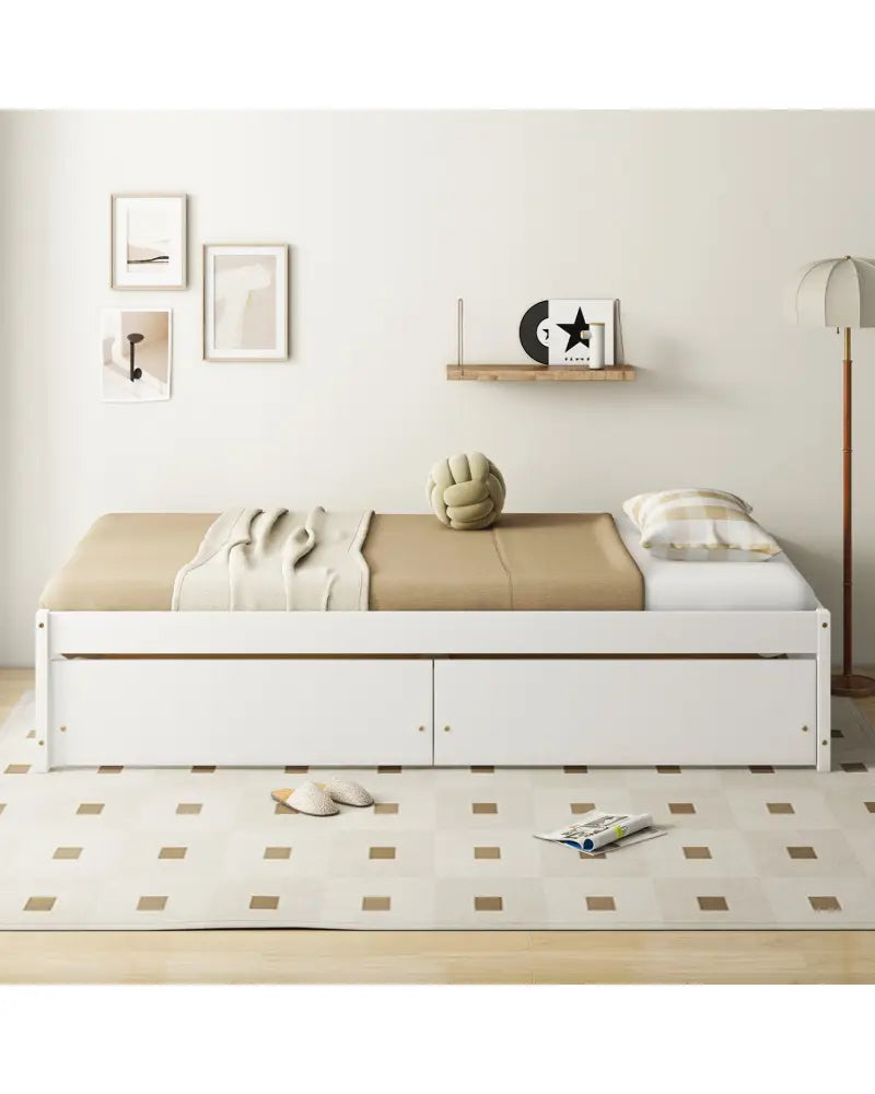 Twin Size Captain Bed with 2 Drawers and Slats Support-White - White - Simple Bed Frame