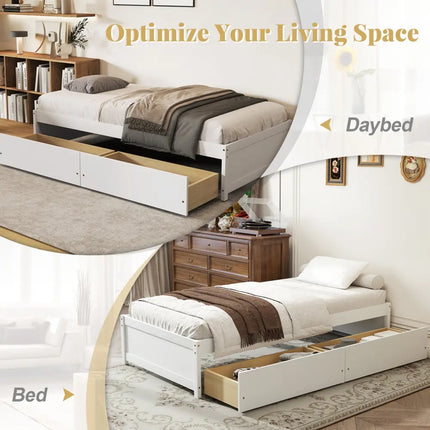 Twin Size Captain Bed with 2 Drawers and Slats Support-White - White - Simple Bed Frame