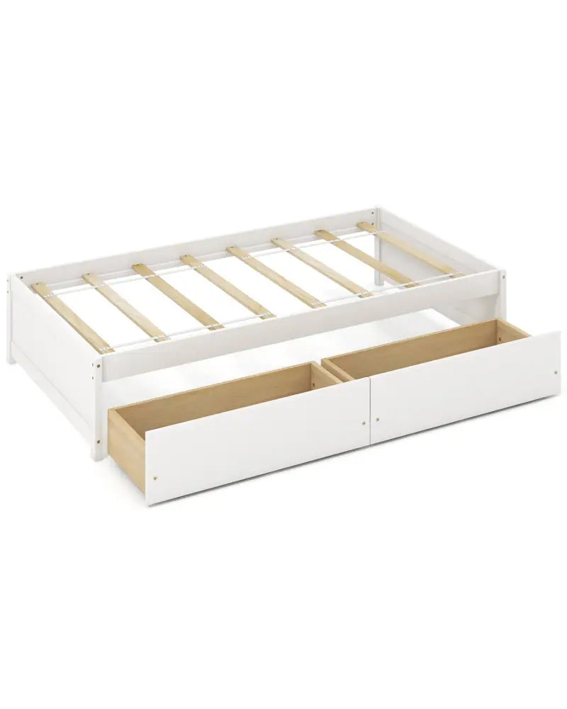 Twin Size Captain Bed with 2 Drawers and Slats Support-White - White - Simple Bed Frame