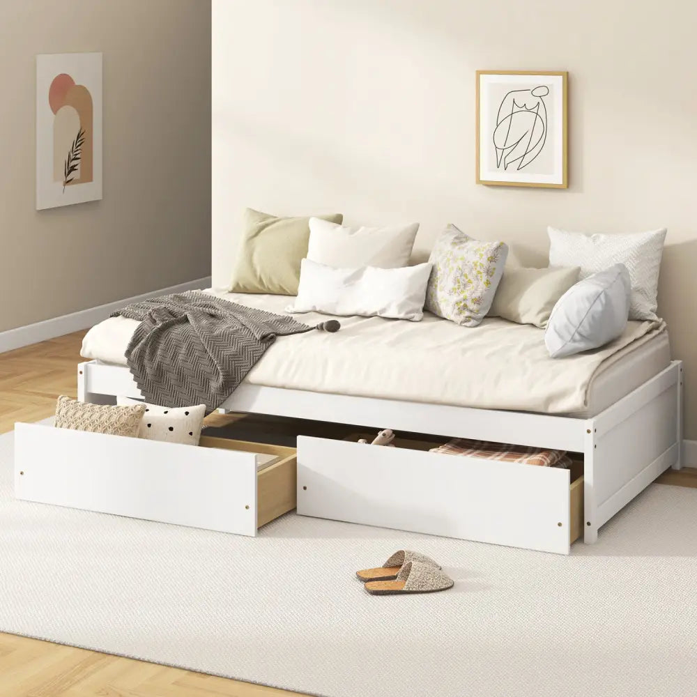 Twin Size Captain Bed with 2 Drawers and Slats Support-White - White - Simple Bed Frame