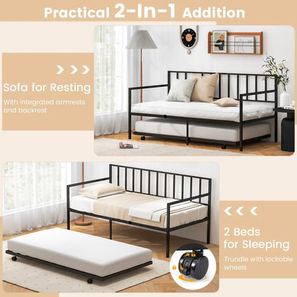 Twin Size Daybed and Trundle Frame Set Trundle Bedframe - Black - Trundle Bed Frame