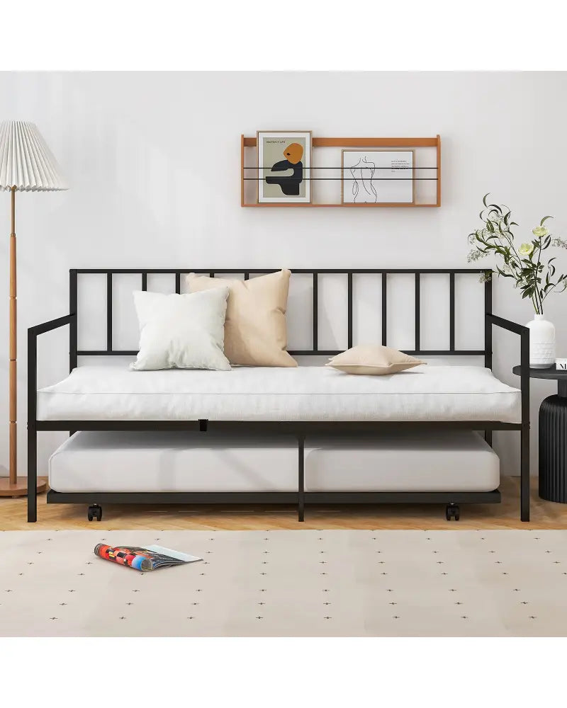 Twin Size Daybed and Trundle Frame Set Trundle Bedframe - Black - Trundle Bed Frame