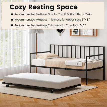 Twin Size Daybed and Trundle Frame Set Trundle Bedframe - Black - Trundle Bed Frame