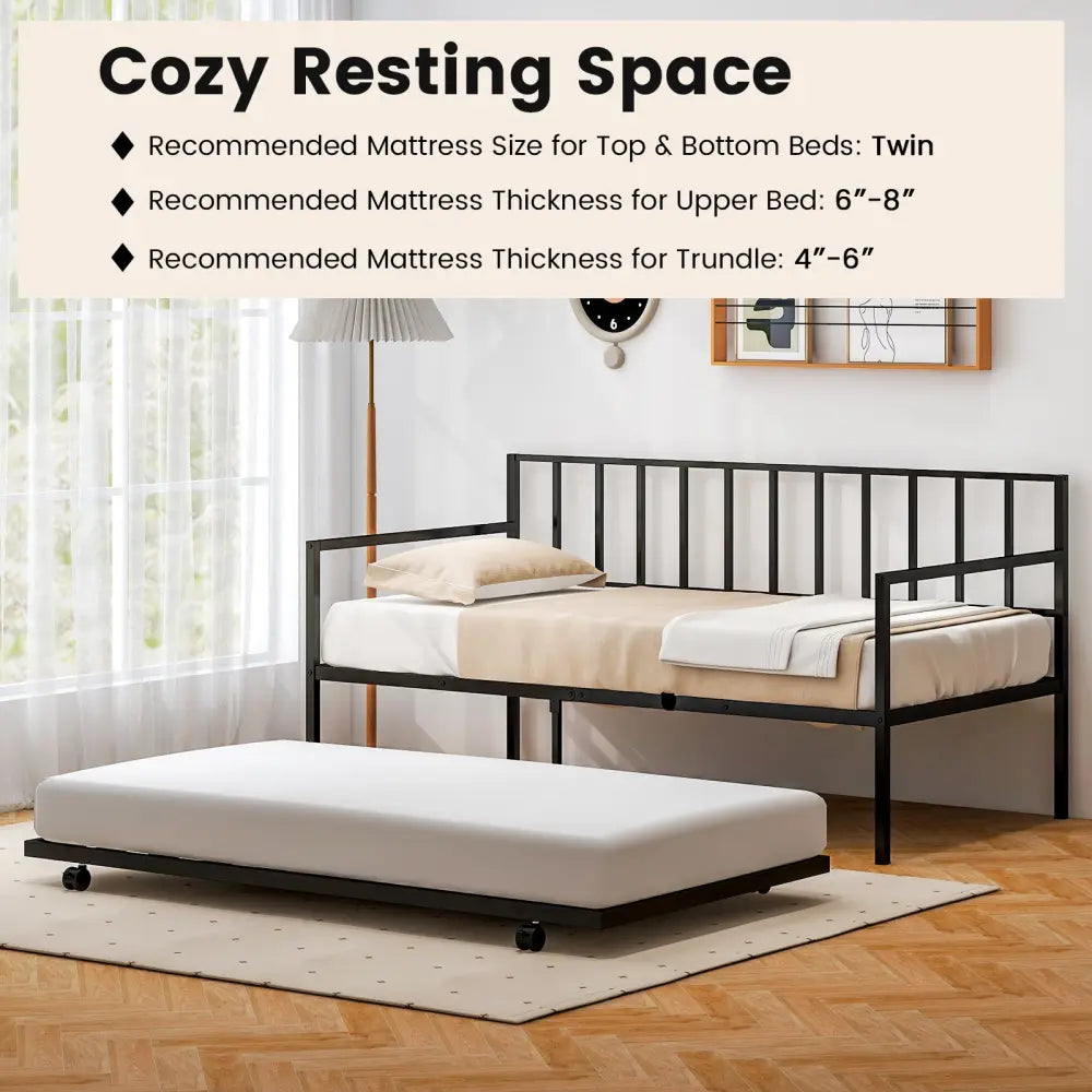 Twin Size Daybed and Trundle Frame Set Trundle Bedframe - Black - Trundle Bed Frame