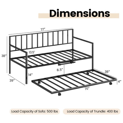 Twin Size Daybed and Trundle Frame Set Trundle Bedframe - Black - Trundle Bed Frame
