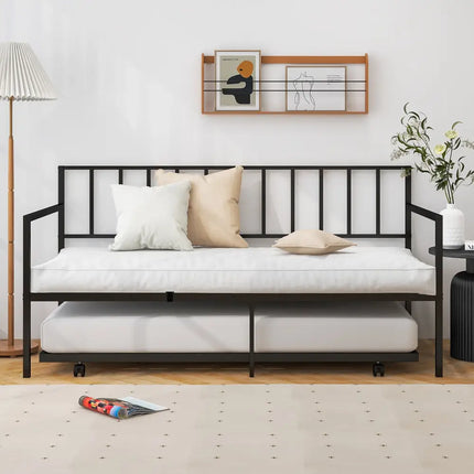 Twin Size Daybed and Trundle Frame Set Trundle Bedframe - Black - Trundle Bed Frame