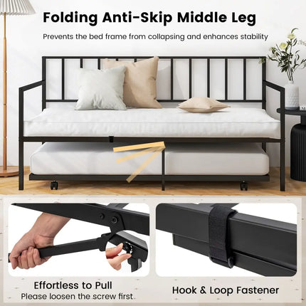 Twin Size Daybed and Trundle Frame Set Trundle Bedframe - Black - Trundle Bed Frame