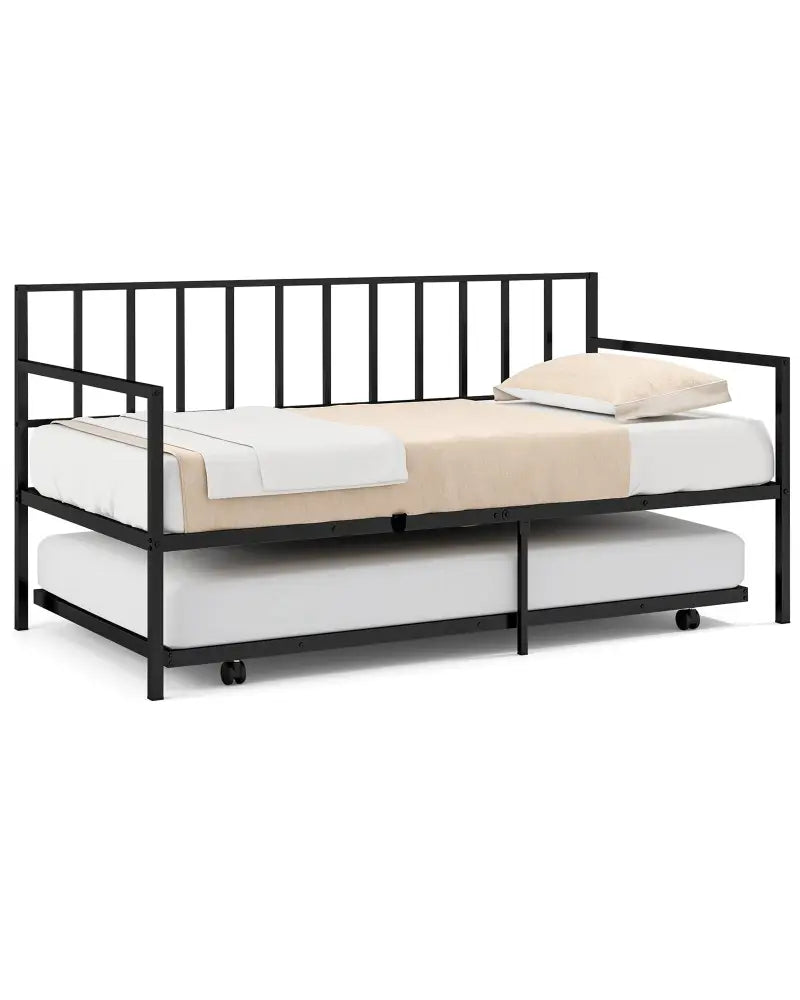 Twin Size Daybed and Trundle Frame Set Trundle Bedframe - Black - Trundle Bed Frame