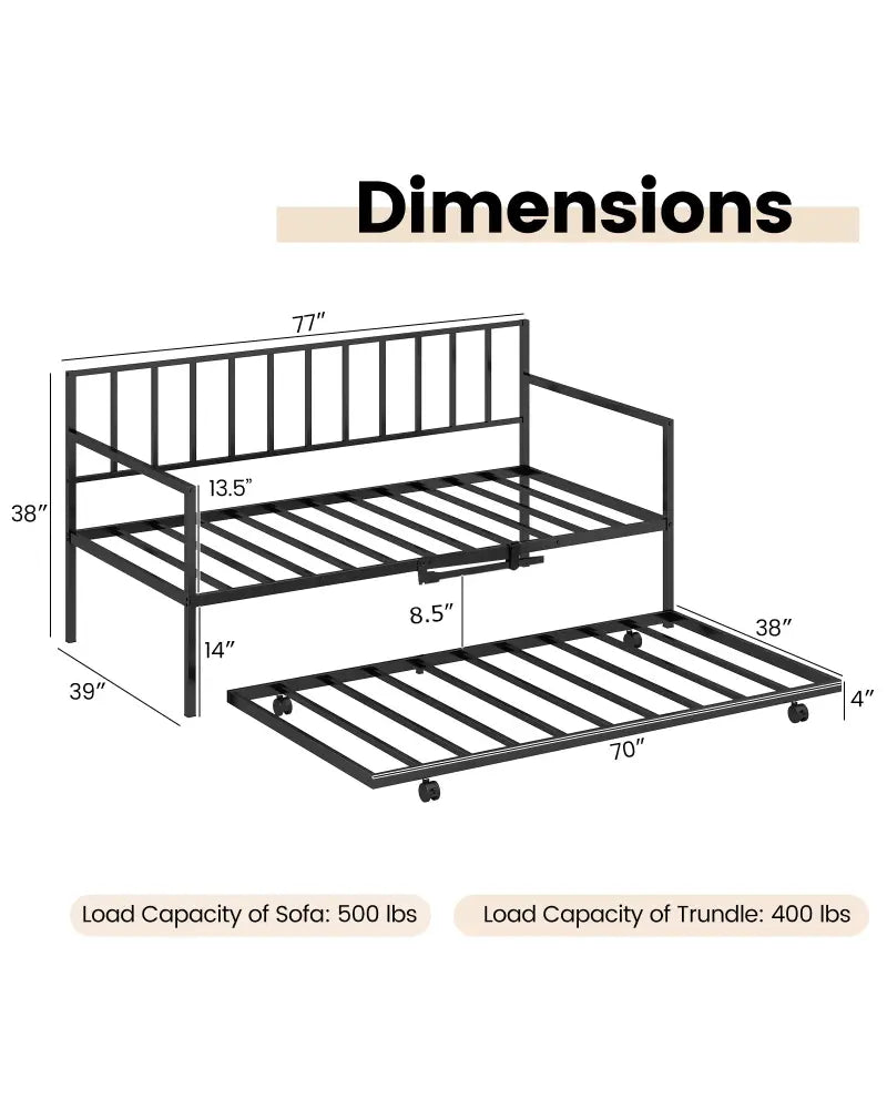 Twin Size Daybed and Trundle Frame Set Trundle Bedframe - Black - Trundle Bed Frame