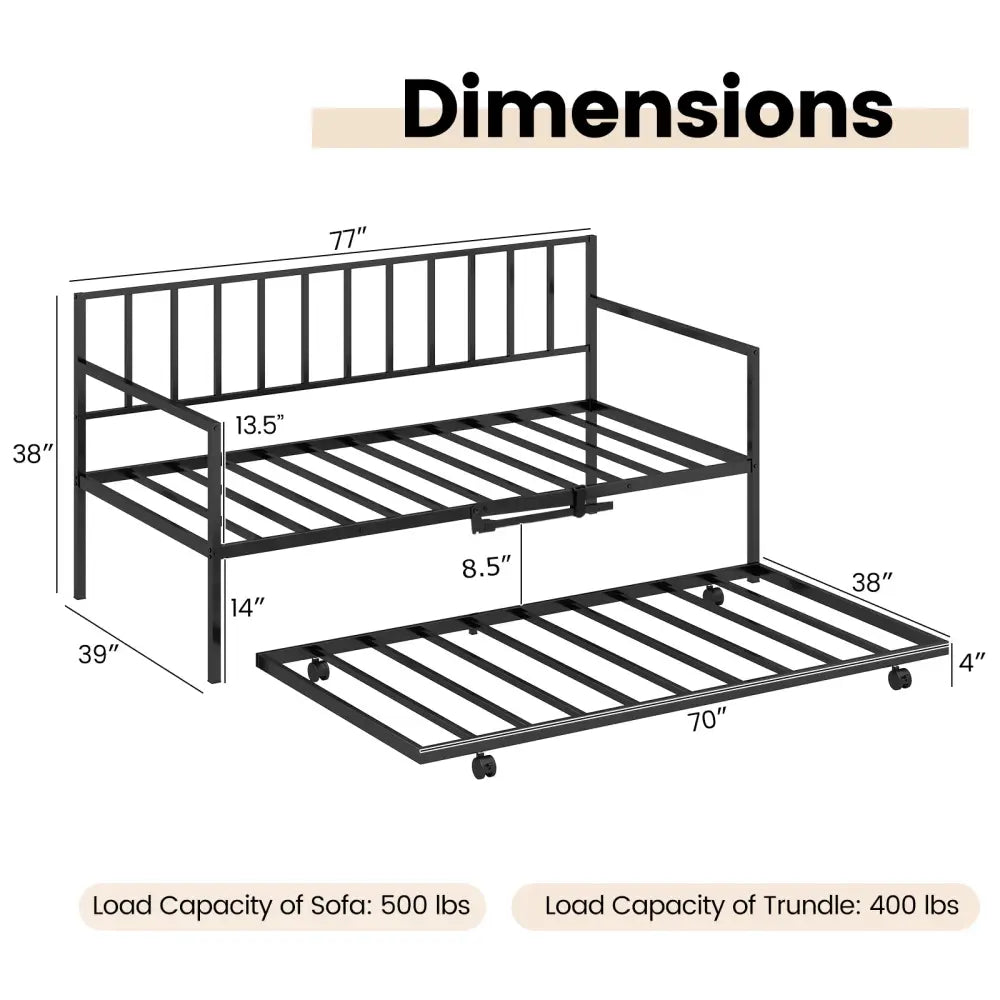 Twin Size Daybed and Trundle Frame Set Trundle Bedframe - Black - Trundle Bed Frame