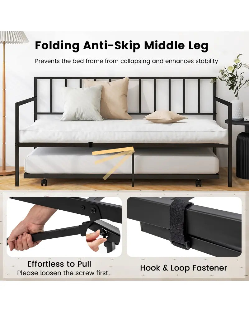 Twin Size Daybed and Trundle Frame Set Trundle Bedframe - Black - Trundle Bed Frame