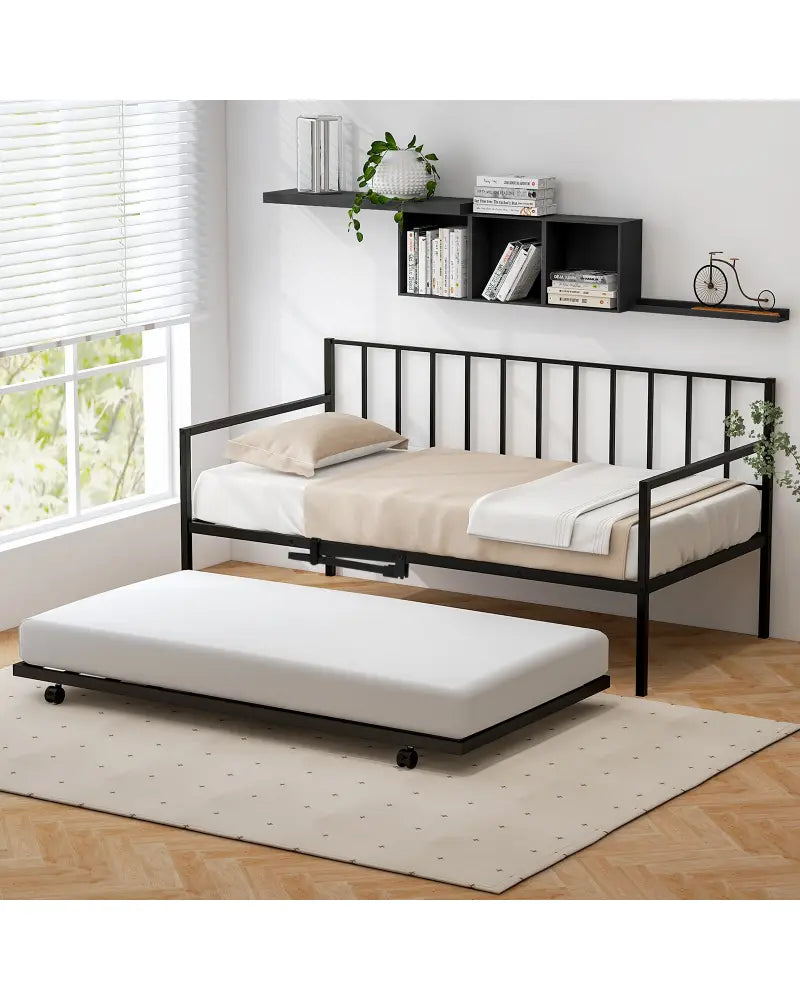 Twin Size Daybed and Trundle Frame Set Trundle Bedframe - Black - Trundle Bed Frame