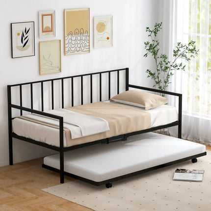 Twin Size Daybed and Trundle Frame Set Trundle Bedframe - Black - Trundle Bed Frame