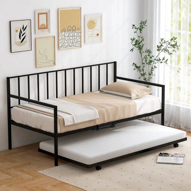 Twin Size Daybed and Trundle Frame Set Trundle Bedframe - Black - Trundle Bed Frame