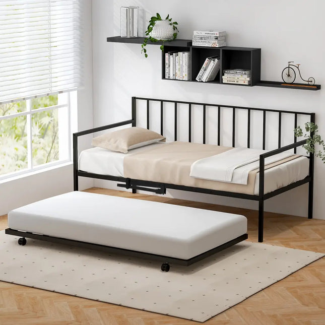 Twin Size Daybed and Trundle Frame Set Trundle Bedframe - Black - Trundle Bed Frame