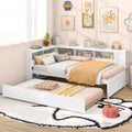 Twin Size Daybed Platform Bed Frame with Trundle and Bedside Shelves-White - White - Trundle Bed Frame