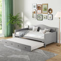 Twin Size Daybed with Trundle and Slats Support on Wheels-Gray - Gray - Trundle Bed Frame
