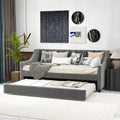 Twin Size Daybed with Trundle Sofa Bed with Curved Armrests and Backrest-Gray - Gray - Trundle Bed Frame