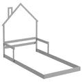 Twin Size Floor Bed with Chimney and Headboard and Handrail-Gray - Gray - Toddler Beds