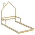 Twin Size Floor Bed with Chimney and Headboard and Handrail-Natural - Natural - Toddler Beds