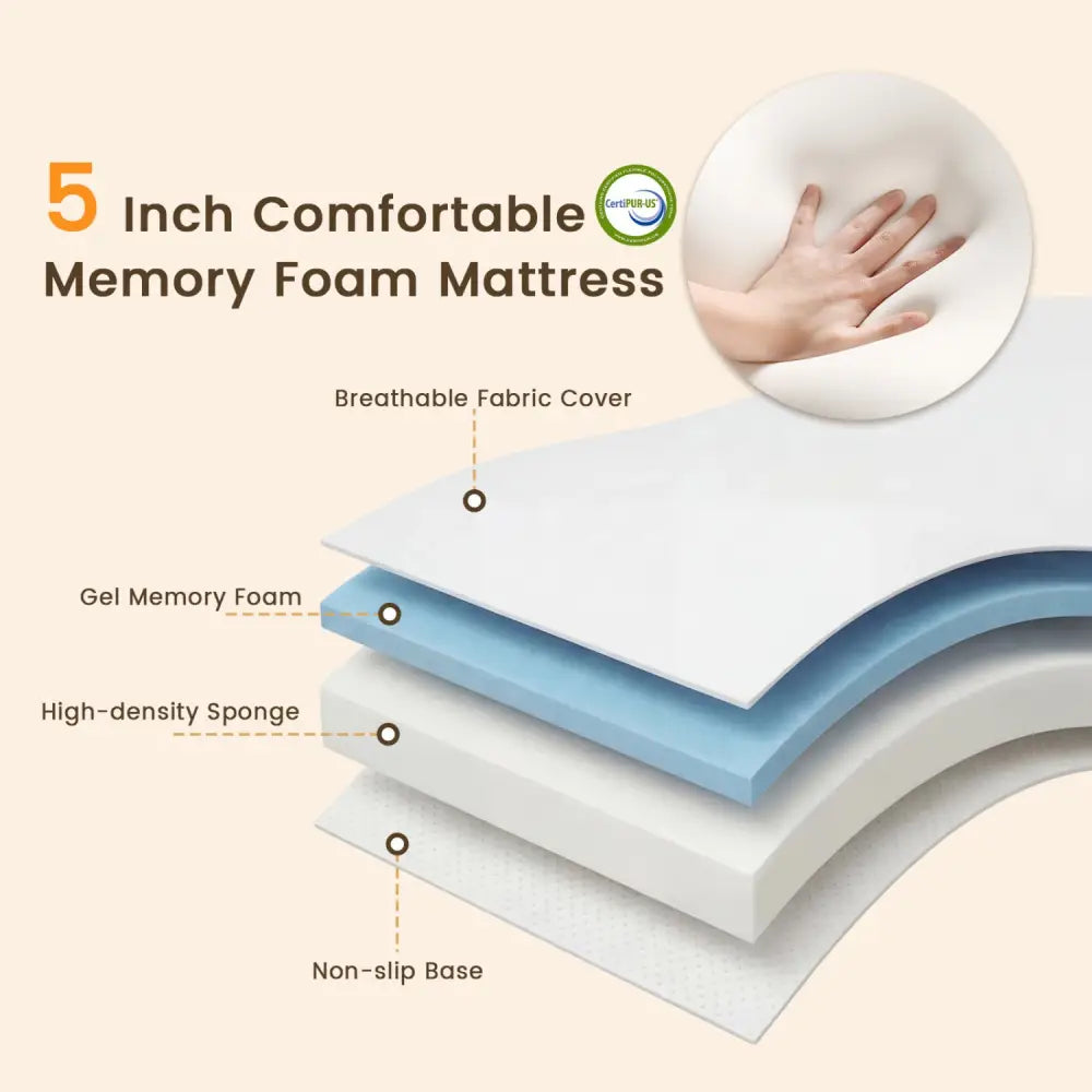 Twin Size Folding Bed with 5-inch Mattress and Metal Frame for Apartment - Folding Beds