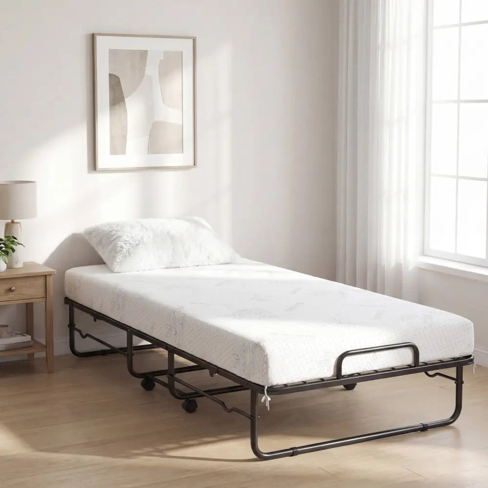 Twin Size Folding Bed with 5-inch Mattress and Metal Frame for Apartment - Folding Beds