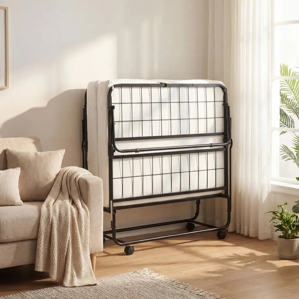 Twin Size Folding Bed with 5-inch Mattress and Metal Frame for Apartment - Folding Beds
