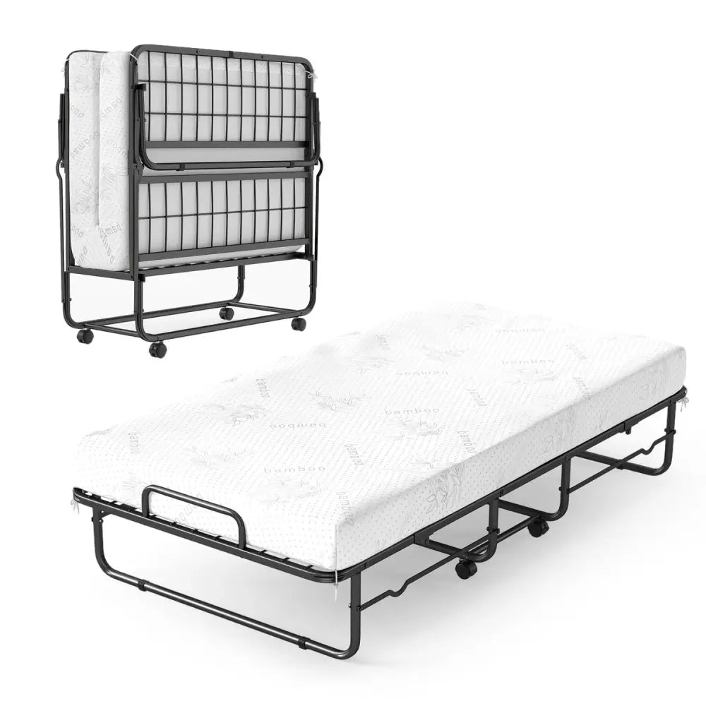 Twin Size Folding Bed with 5-inch Mattress and Metal Frame for Apartment - Folding Beds