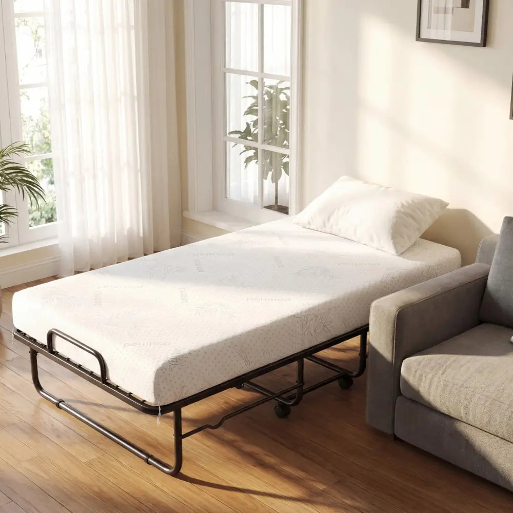 Twin Size Folding Bed with 5-inch Mattress and Metal Frame for Apartment - Folding Beds