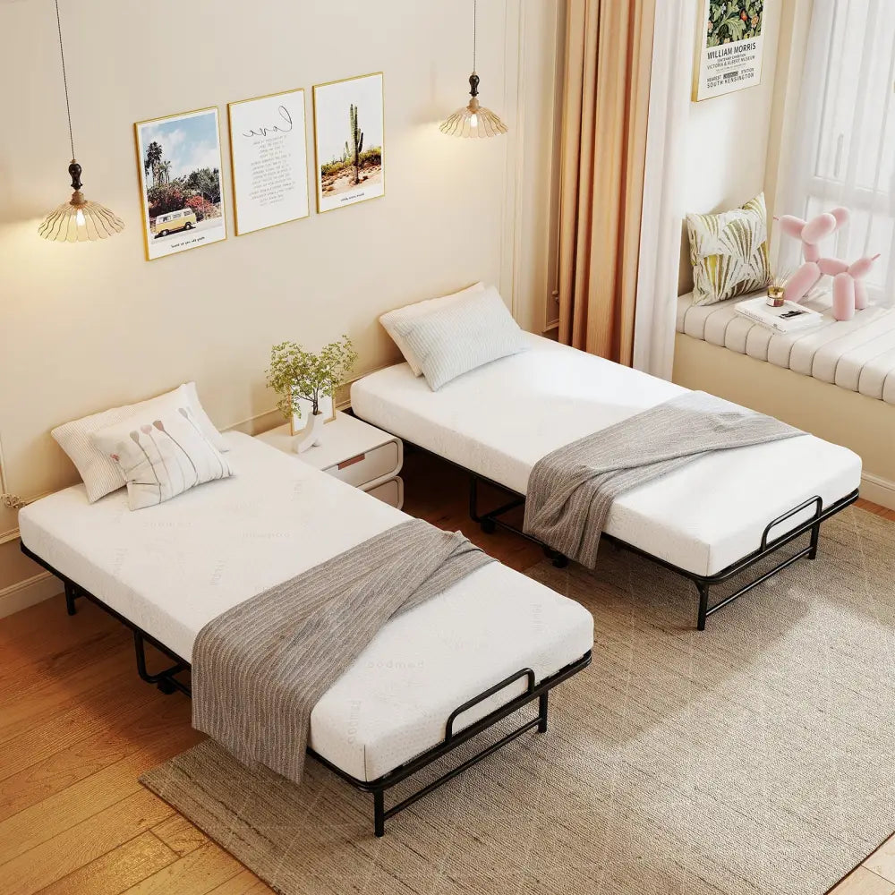 Twin Size Folding Bed with 5-Inch Mattress Rollaway Guest Bed with Memory Foam Mattress - Folding Beds