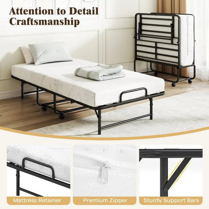 Twin Size Folding Bed with 5-Inch Mattress Rollaway Guest Bed with Memory Foam Mattress - Folding Beds
