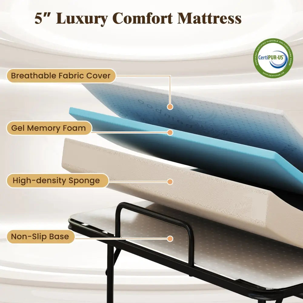 Twin Size Folding Bed with 5-Inch Mattress Rollaway Guest Bed with Memory Foam Mattress - Folding Beds