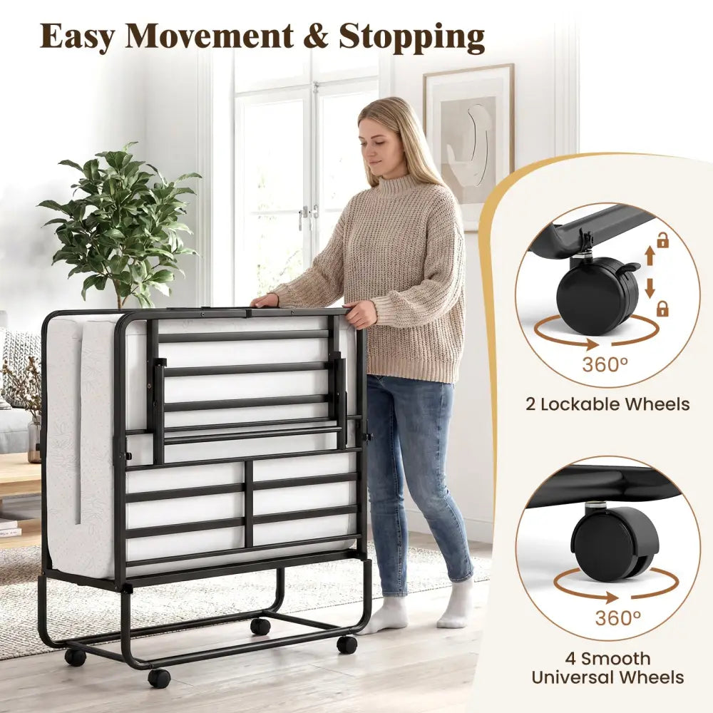 Twin Size Folding Bed with 5-Inch Mattress Rollaway Guest Bed with Memory Foam Mattress - Folding Beds