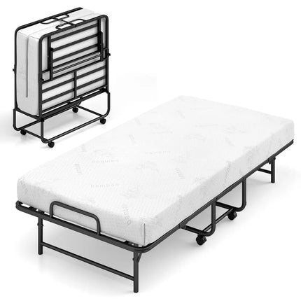 Twin Size Folding Bed with 5-Inch Mattress Rollaway Guest Bed with Memory Foam Mattress - Folding Beds
