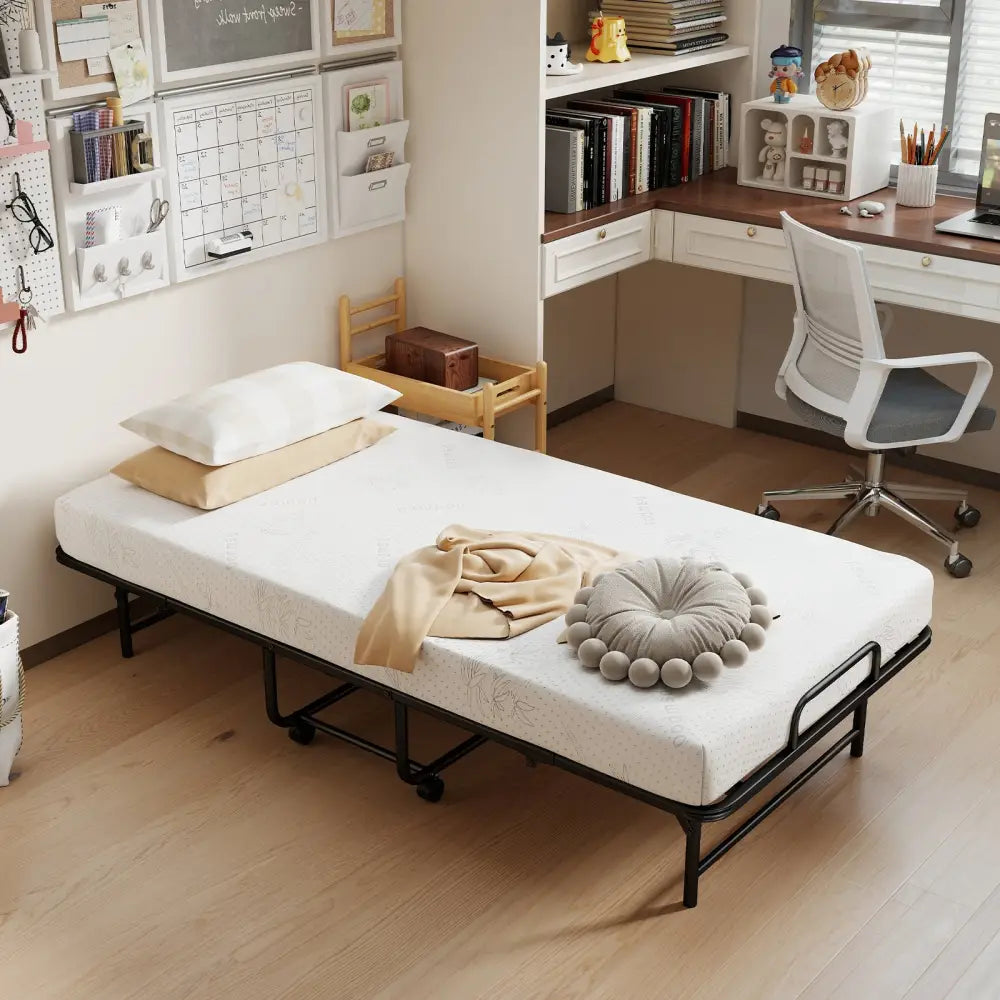 Twin Size Folding Bed with 5-Inch Mattress Rollaway Guest Bed with Memory Foam Mattress - Folding Beds