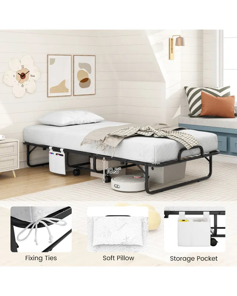 Twin Size Folding Bed with 5 Inch Mattress - White - Folding Beds