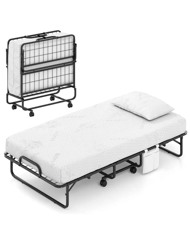Twin Size Folding Bed with 5 Inch Mattress - White - Folding Beds