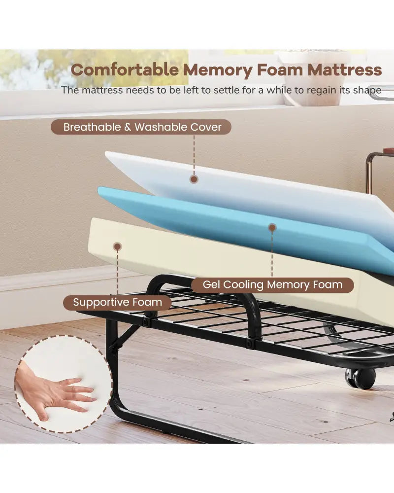 Twin Size Folding Bed with 5 Inch Mattress - White - Folding Beds