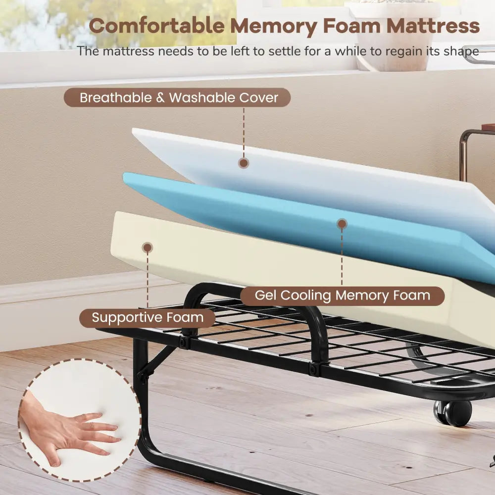 Twin Size Folding Bed with 5 Inch Mattress - White - Folding Beds