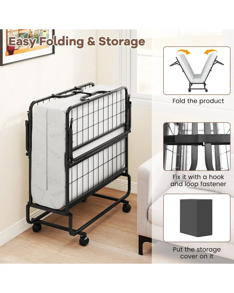 Twin Size Folding Bed with 5 Inch Mattress - White - Folding Beds