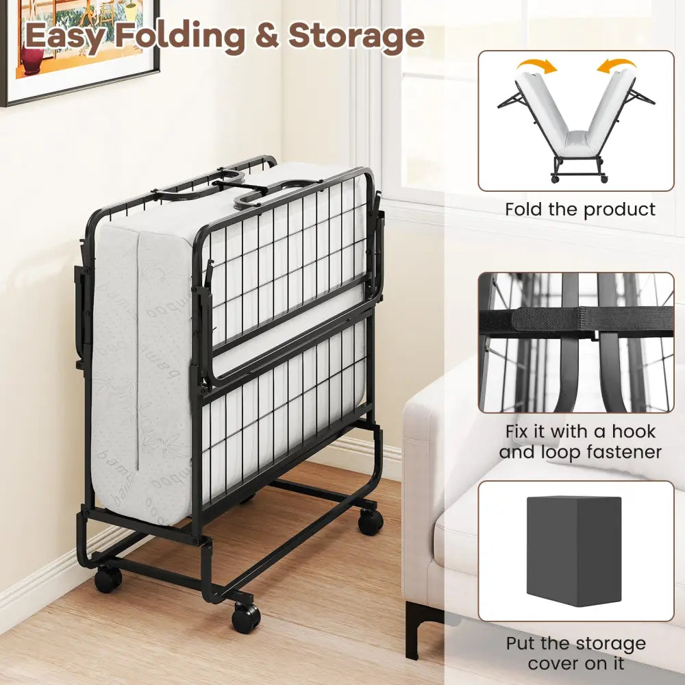 Twin Size Folding Bed with 5 Inch Mattress - White - Folding Beds