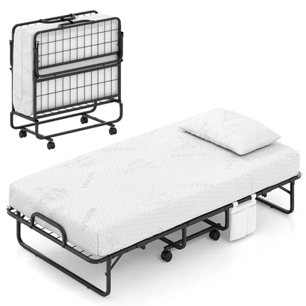 Twin Size Folding Bed with 5 Inch Mattress - White - Folding Beds