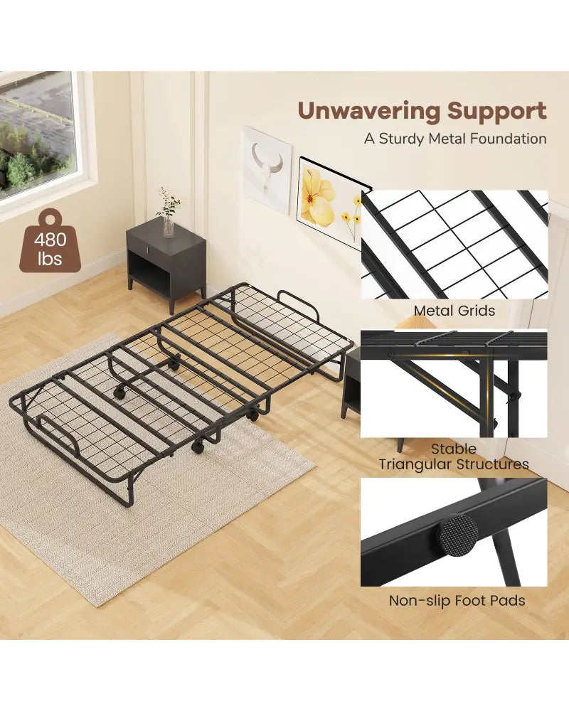Twin Size Folding Bed with 5 Inch Mattress - White - Folding Beds
