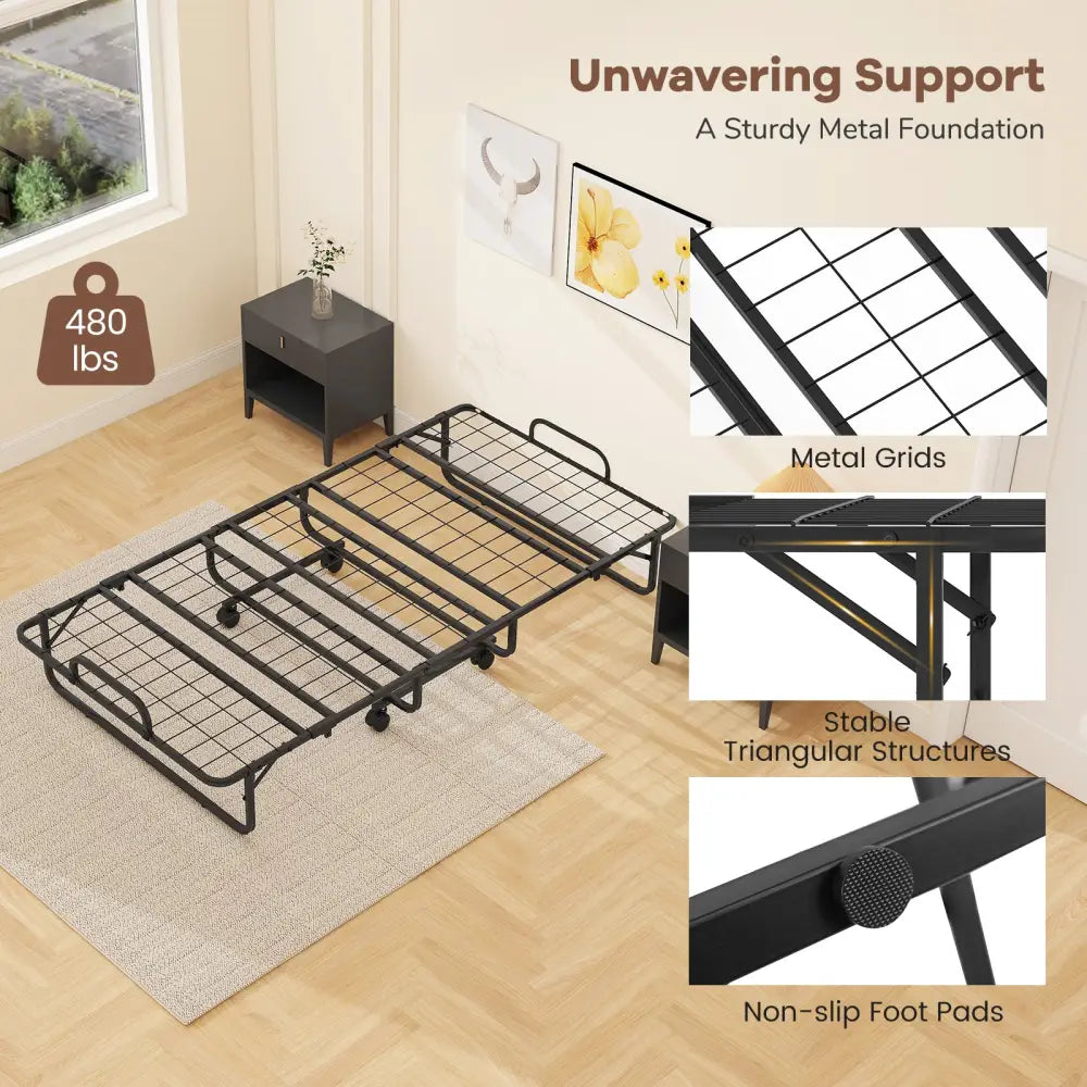 Twin Size Folding Bed with 5 Inch Mattress - White - Folding Beds