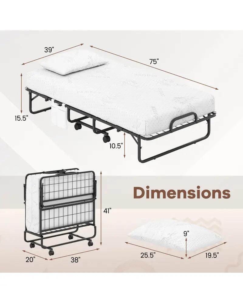 Twin Size Folding Bed with 5 Inch Mattress - White - Folding Beds