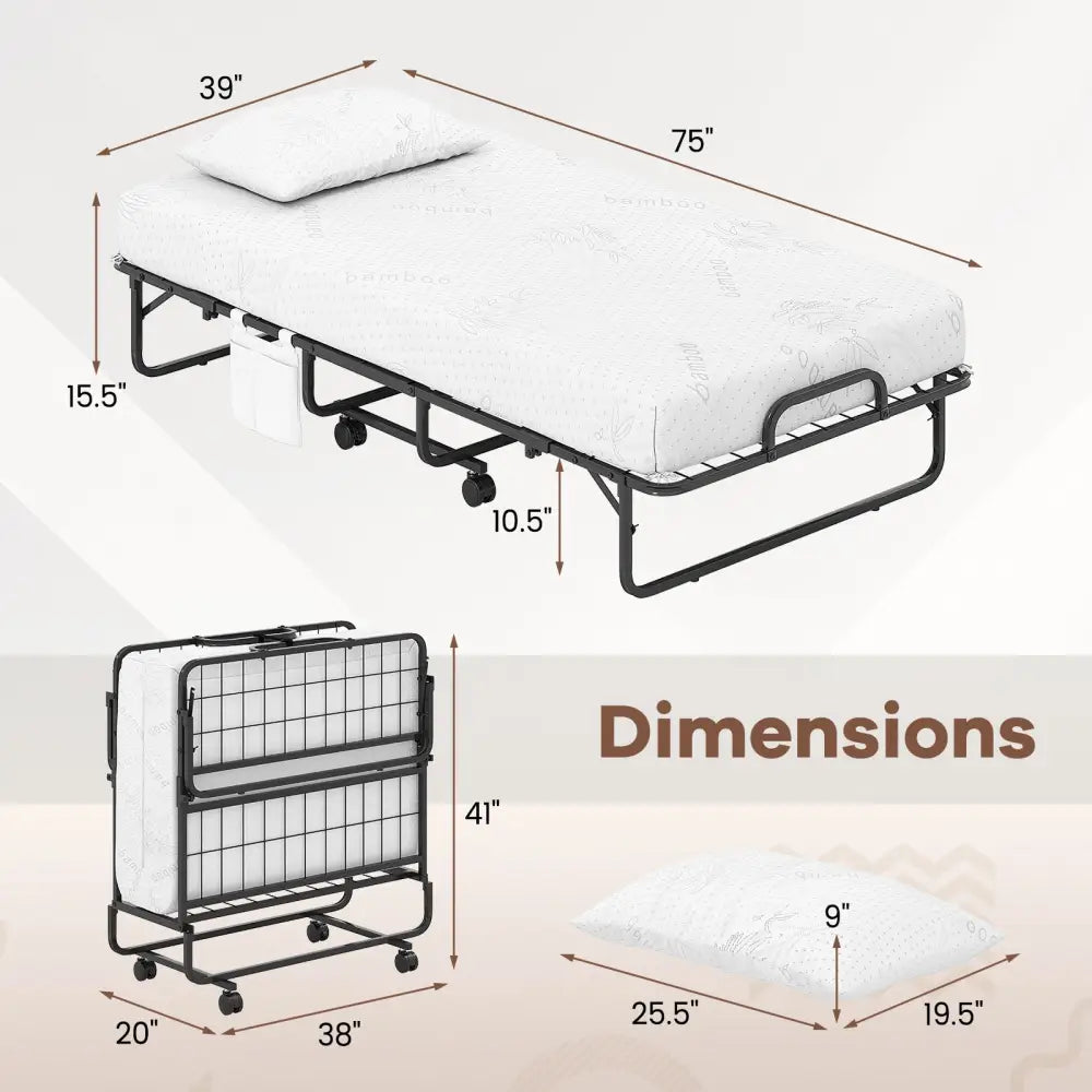 Twin Size Folding Bed with 5 Inch Mattress - White - Folding Beds