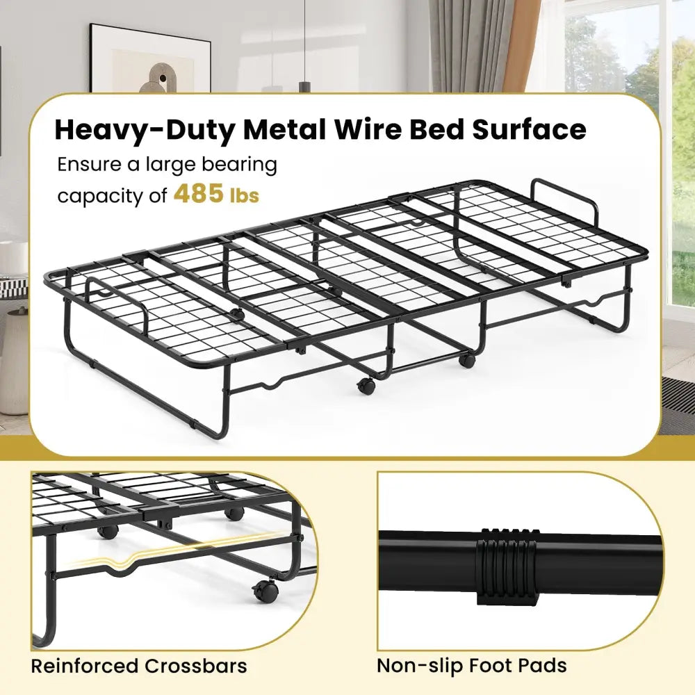 Twin Size Folding Bed with Memory Foam Mattress and Heavy-duty Metal Frame - Folding Beds