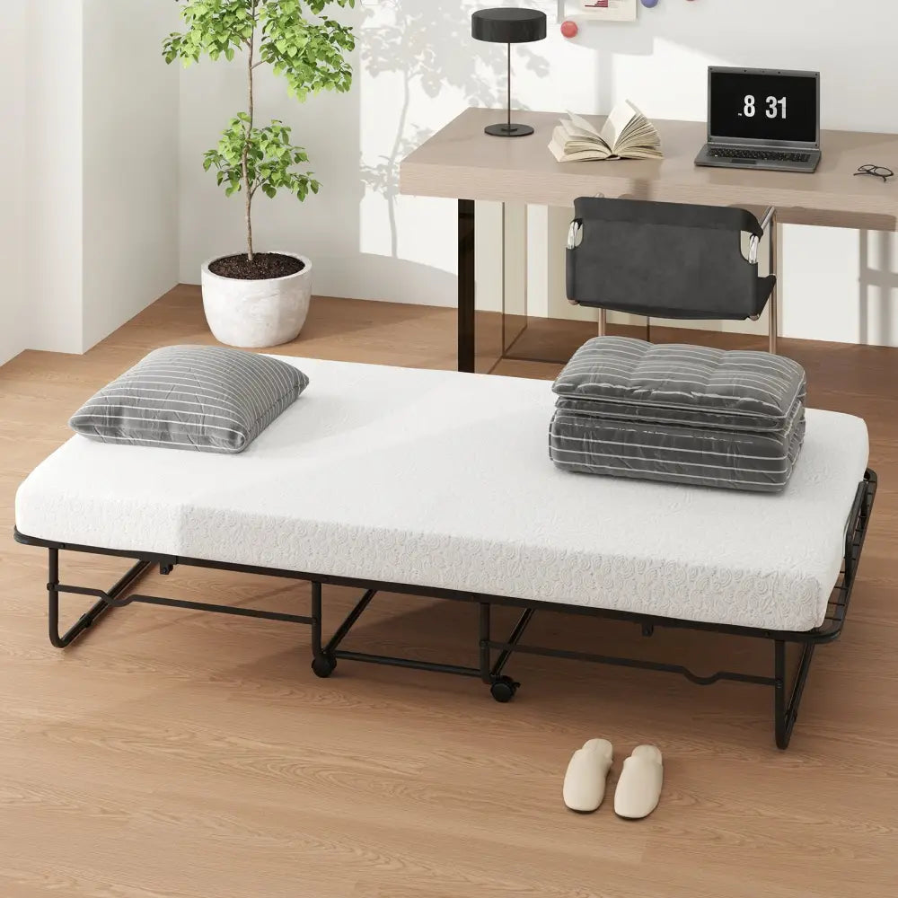 Twin Size Folding Bed with Memory Foam Mattress and Heavy-duty Metal Frame - Folding Beds